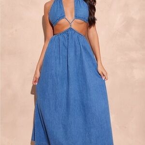 PrettyLittleThing Blue Backless Maxi Dress
